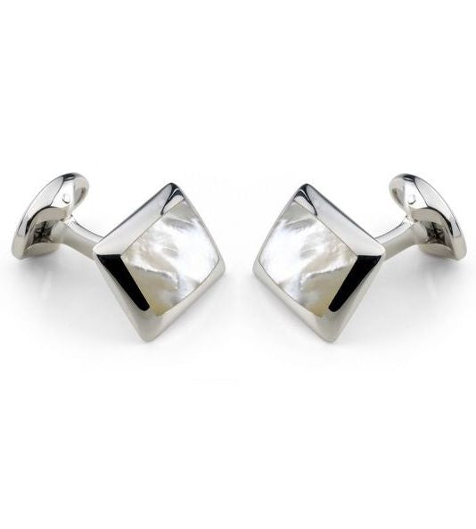 Deakin & Francis Cufflinks Sterling Silver Oblong White Mother Of Pearl Inlay - Silver