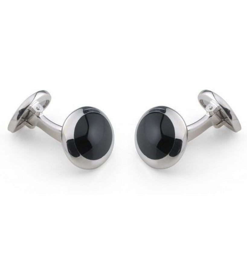 Deakin & Francis Cufflinks Sterling Silver Oval Handcut Onyx Inlay - Silver