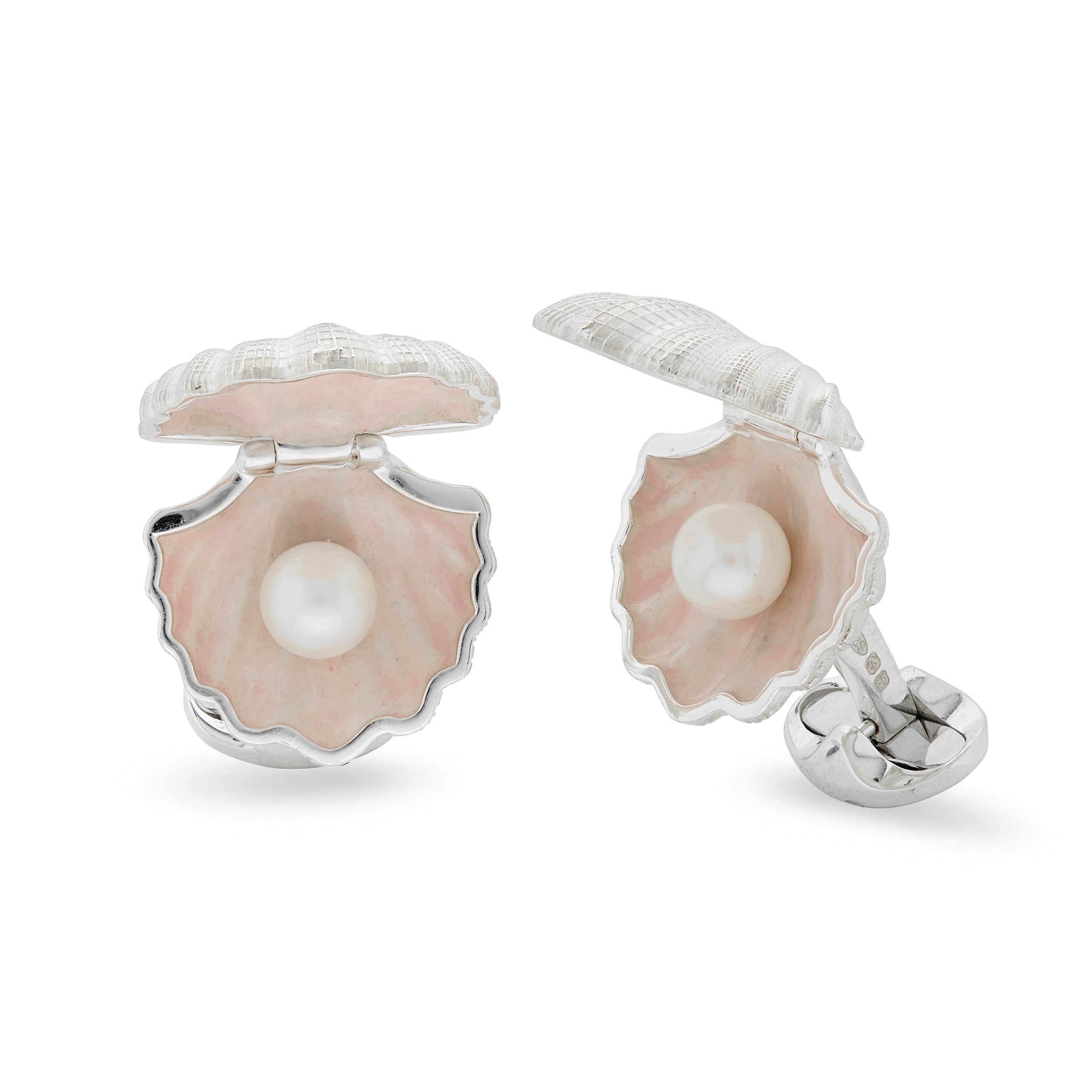 Deakin & Francis Cufflinks Sterling Silver Oyster With Pearl - Silver
