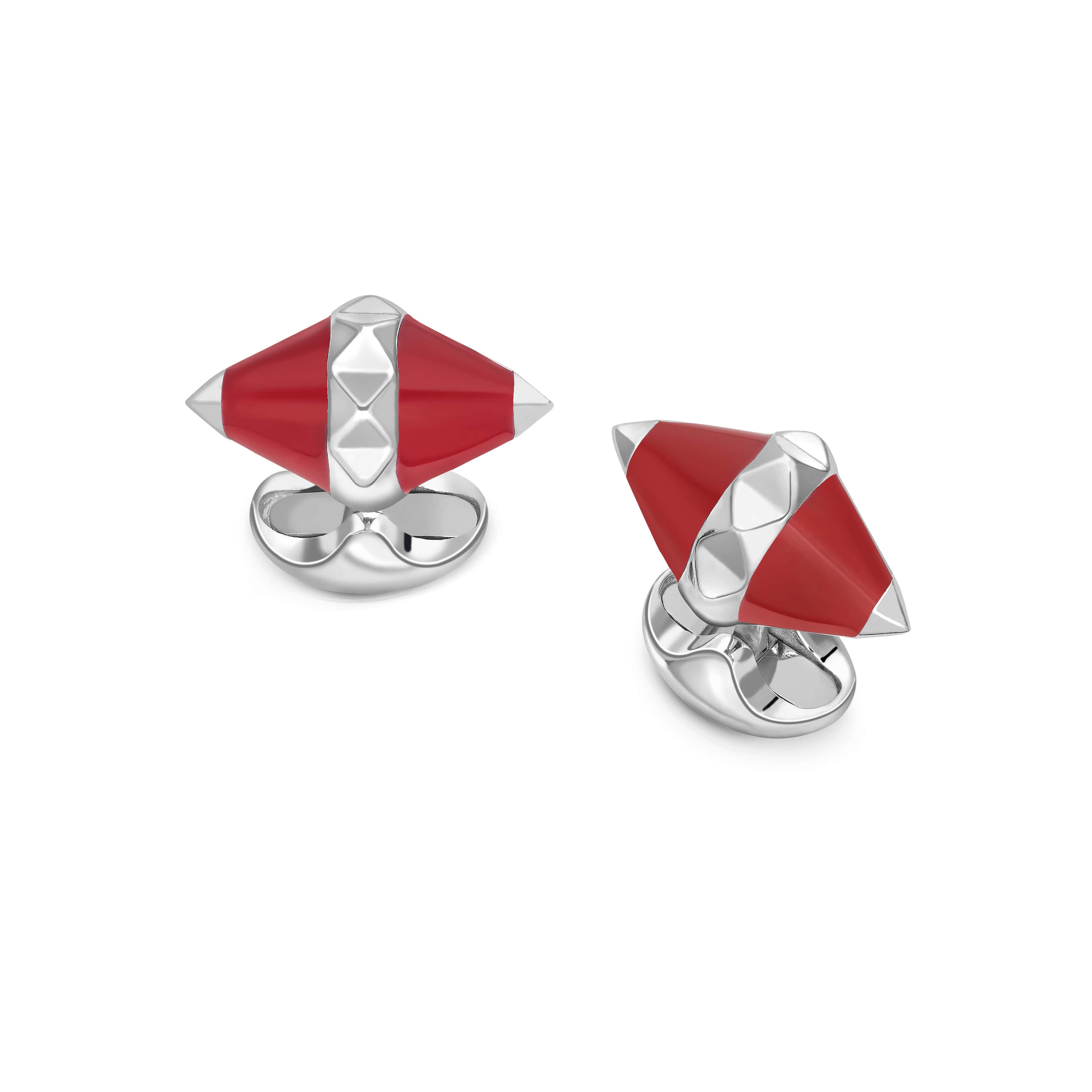 Deakin & Francis Cufflinks Sterling Silver Red Enamel Pyramid Detail - Silver