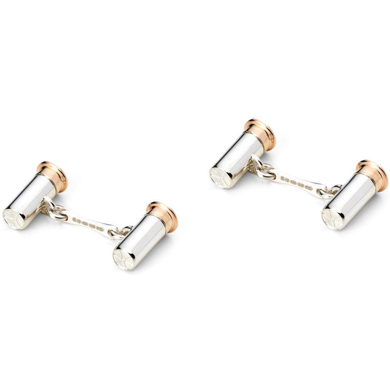 Deakin & Francis Cufflinks Sterling Silver Rose Gold Plated Shotgun Cartridge - Silver