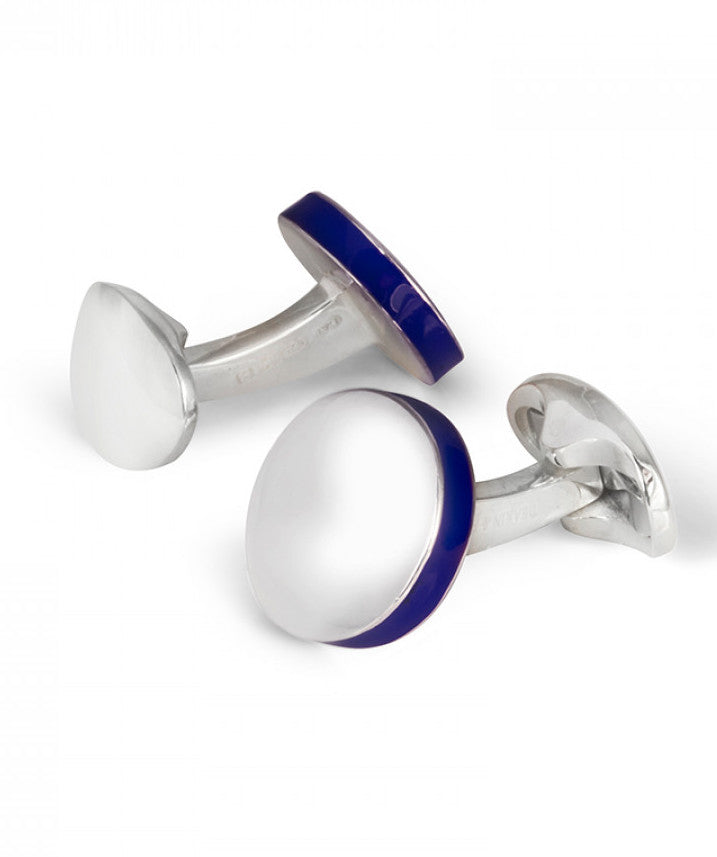 Deakin & Francis Cufflinks Sterling Silver Round Deep Blue Edge - Silver