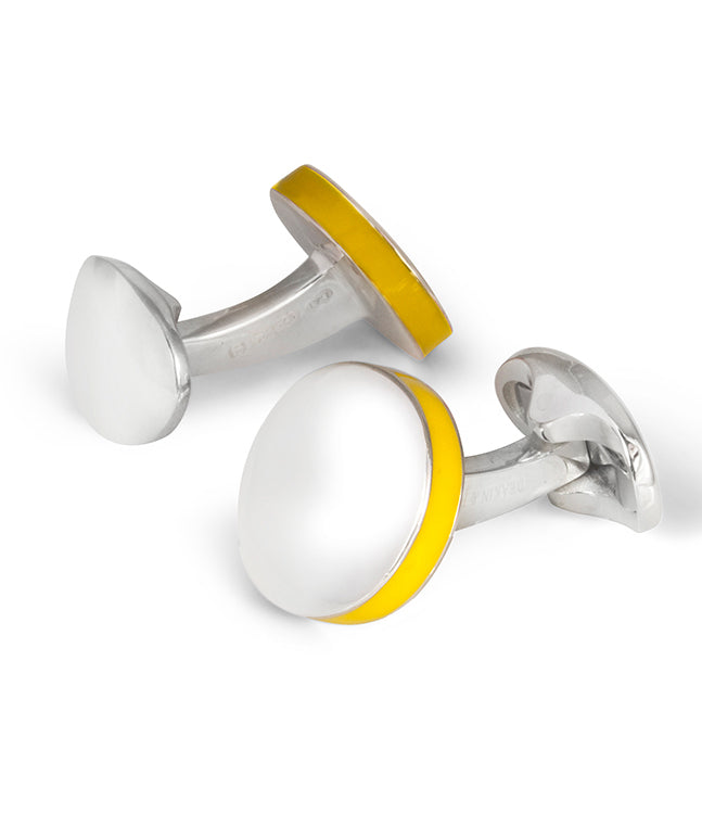 Deakin & Francis Cufflinks Sterling Silver Round Deep Yellow Edge - Silver