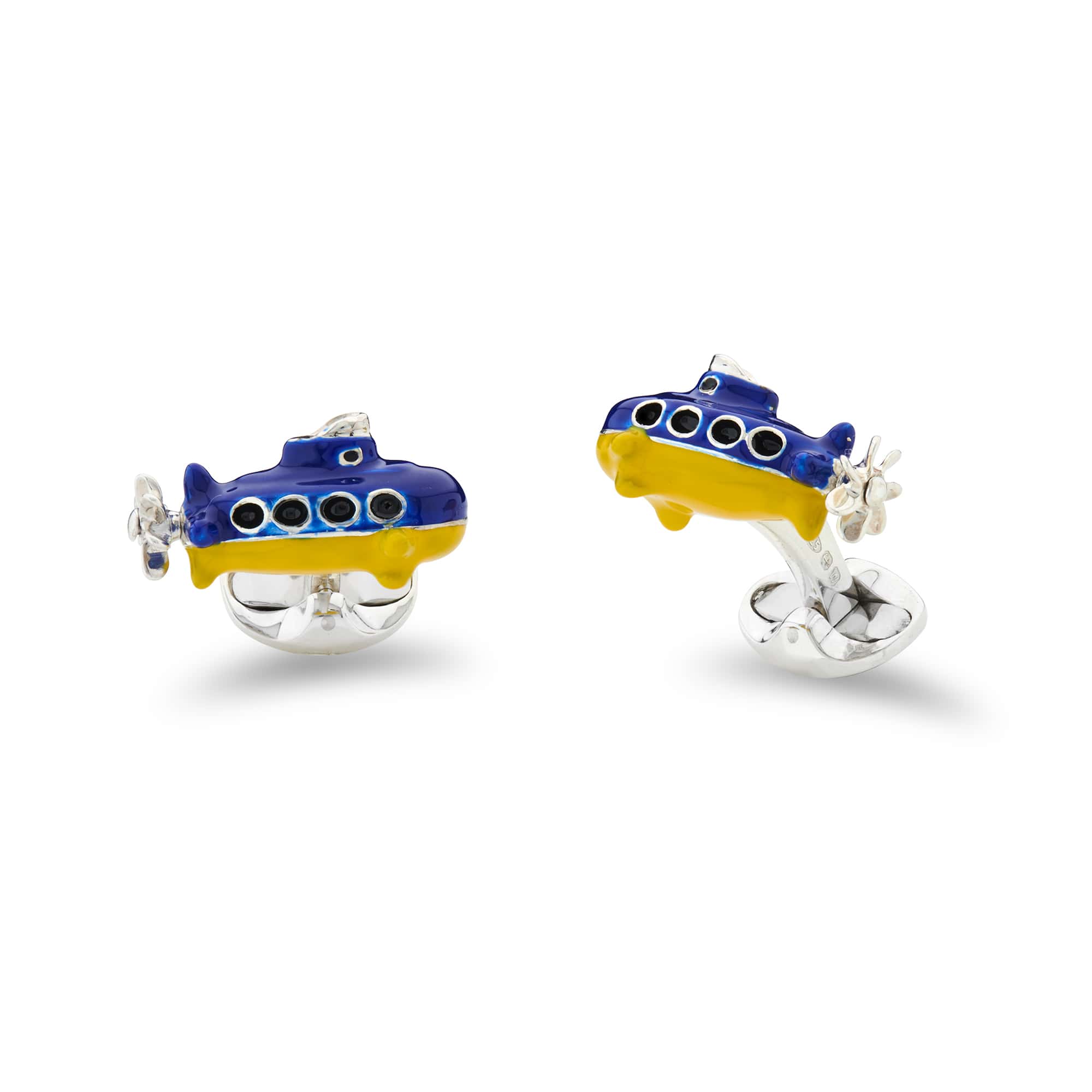Deakin & Francis Cufflinks Sterling Silver Yellow And Blue Submarine - Silver