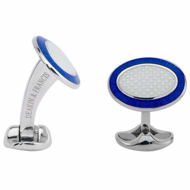 Deakin & Francis Cufflinks Sterling Sliver Royal Blue & Clear Oval - Silver
