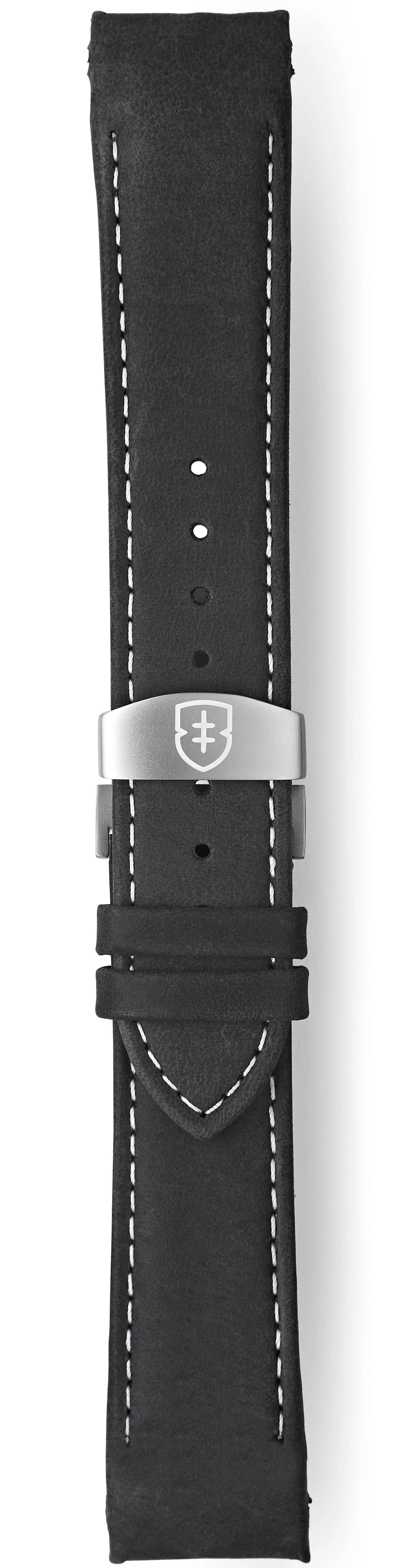 Elliot Brown Strap Leather 22mm Black Matt Pull Up White Stitch 20mm Deployment