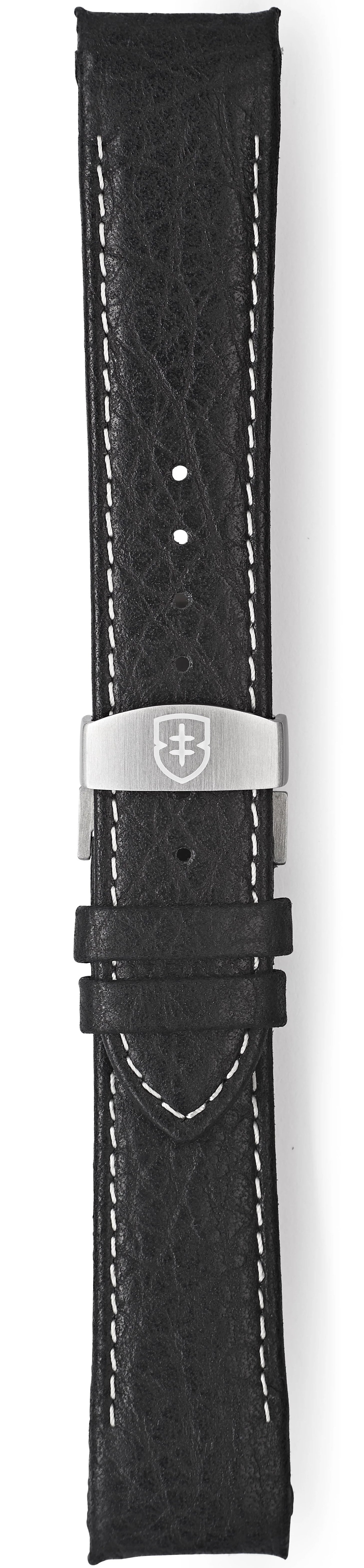 Elliot Brown Strap Leather 22mm Black Textured Cream Stitch Deployment