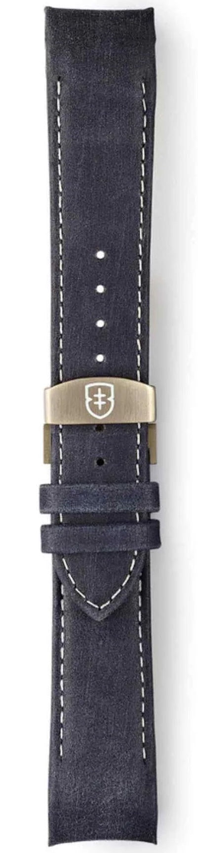 Elliot Brown Strap Leather 22mm Dark Blue Matt White Stitch 20mm Deployment