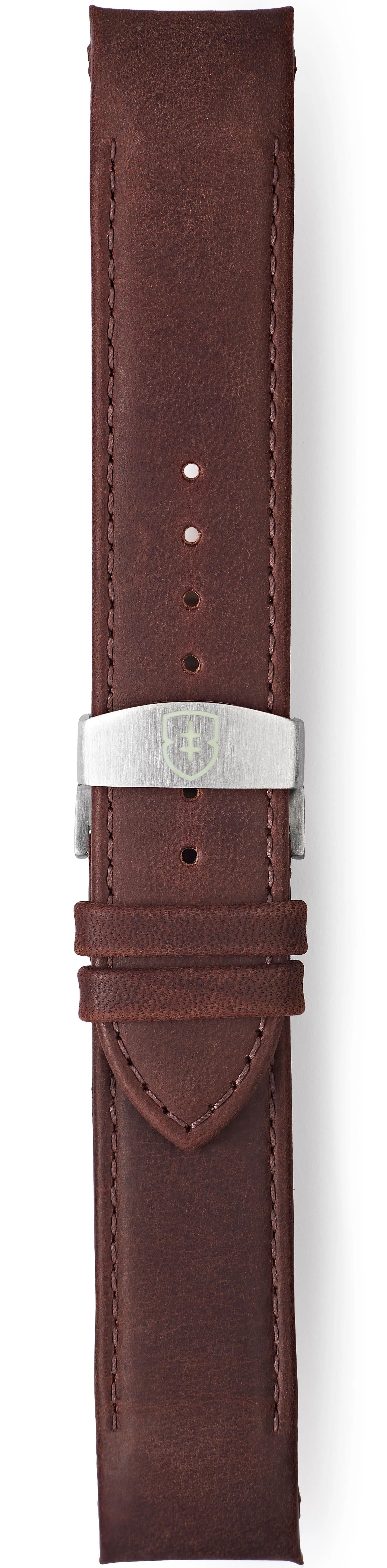 Elliot Brown Strap Leather 22mm Dark Brown Matt Cream Stitch 20mm Deployment