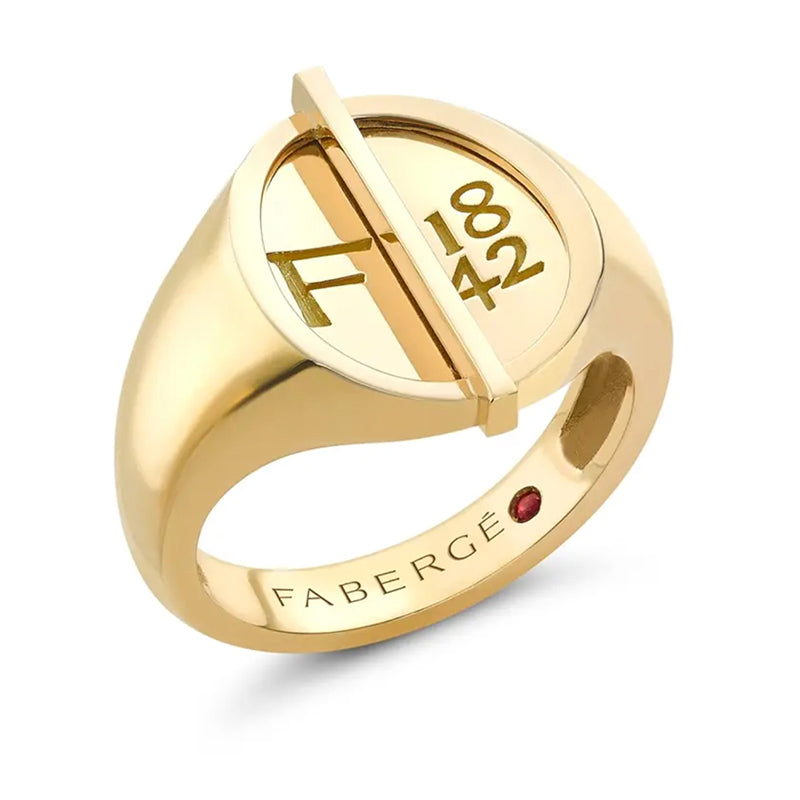 Faberge 1842 18ct Yellow Gold Egg Signet Ring - 57