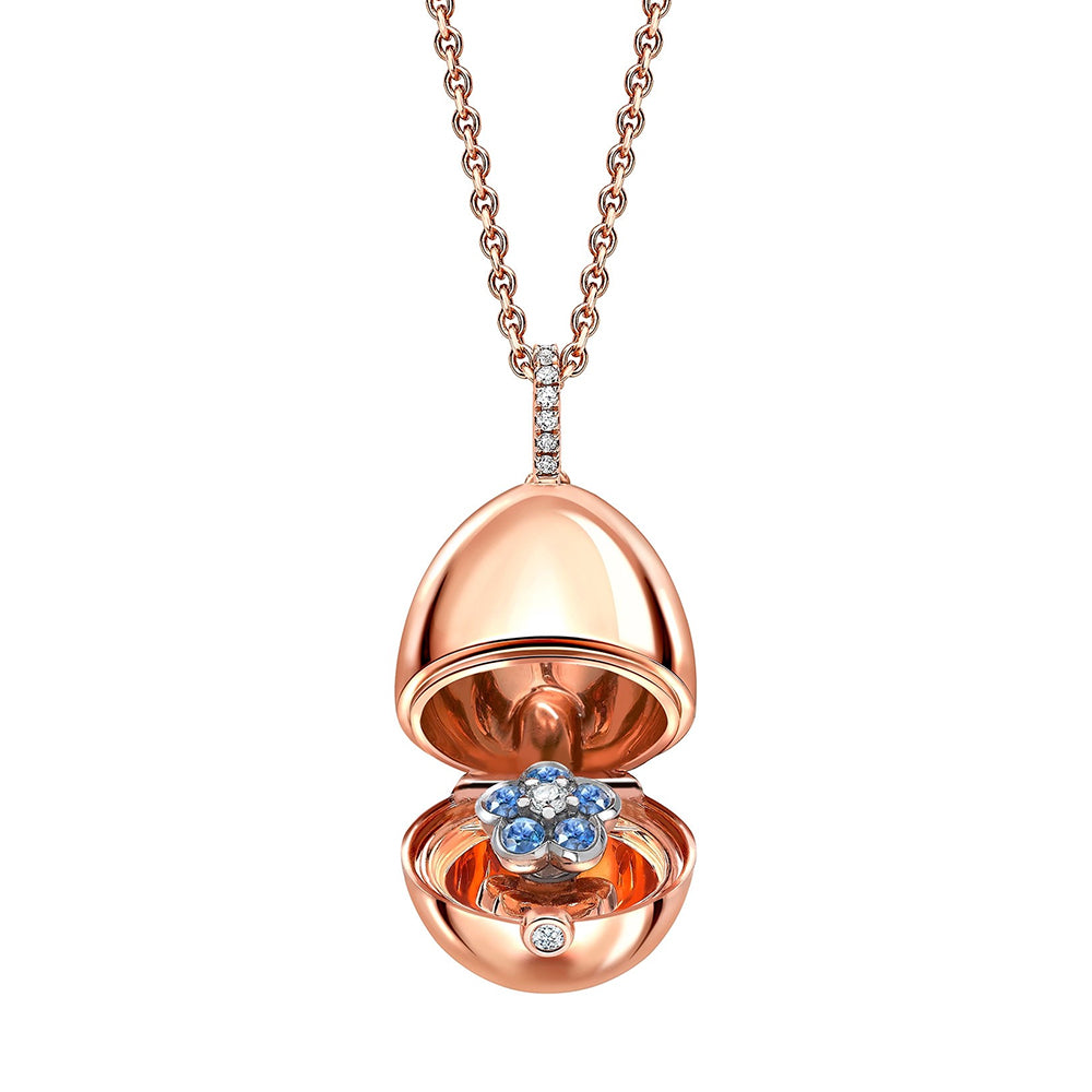 Faberge 18ct Rose Gold Diamond Sapphire Forget-me-not Surprise Locket