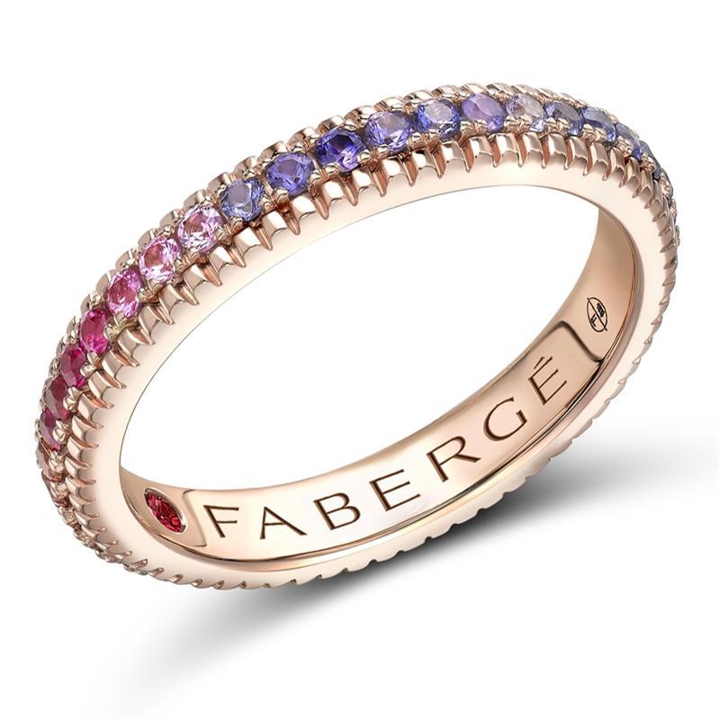 Faberge 18ct Rose Gold Multi Stone Rainbow Fluted Band Ring - 66