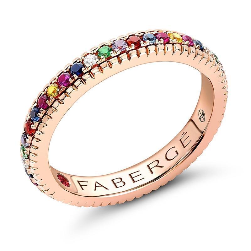 Faberge 18ct Rose Gold Multicoloured Fluted Band Ring - 64
