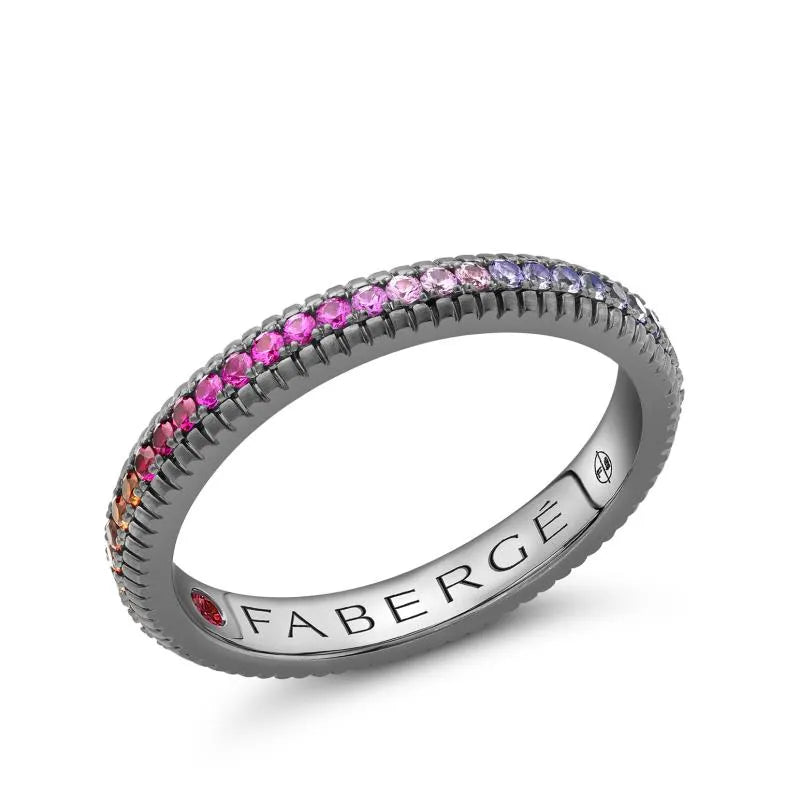 Faberge 18ct White Gold Black Rhodium Plated Multicoloured 2.7mm Fluted Band Ring - 56