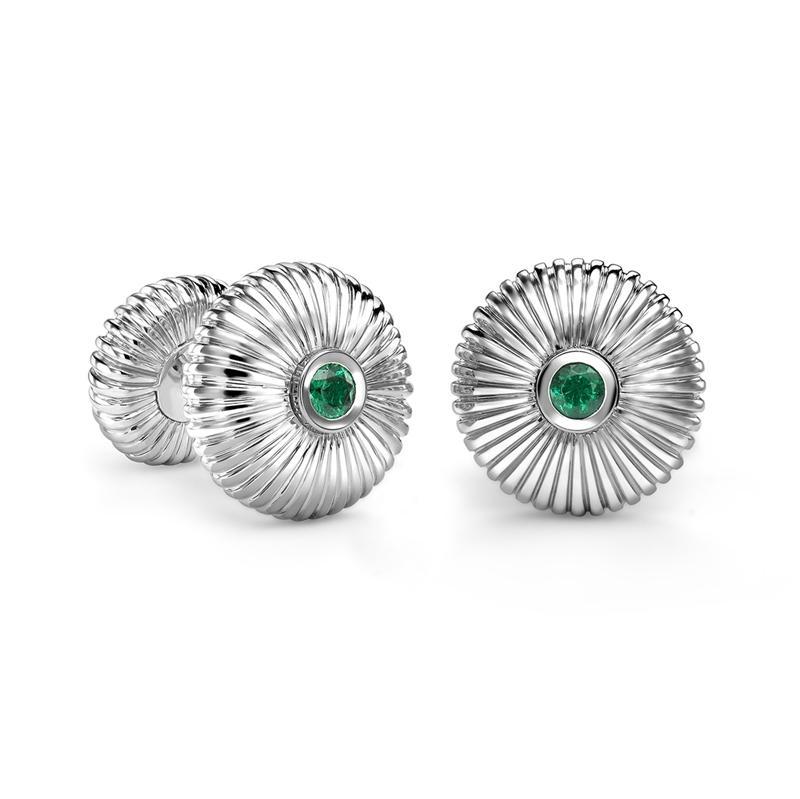 Faberge 18ct White Gold Emerald Fluted Cufflinks - Gold