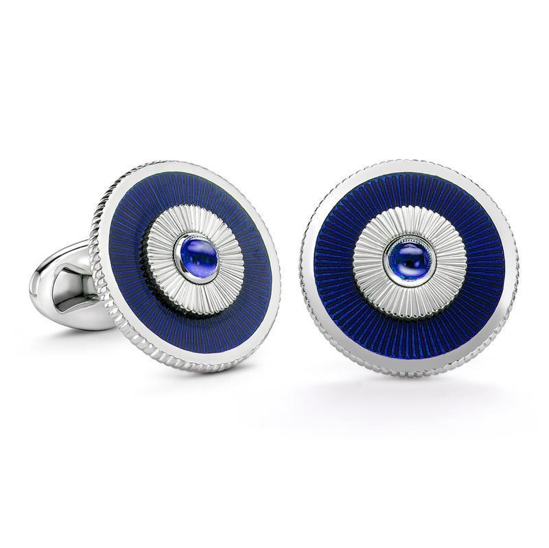 Faberge 18ct White Gold Sapphire Blue Enamel Cufflinks - Gold