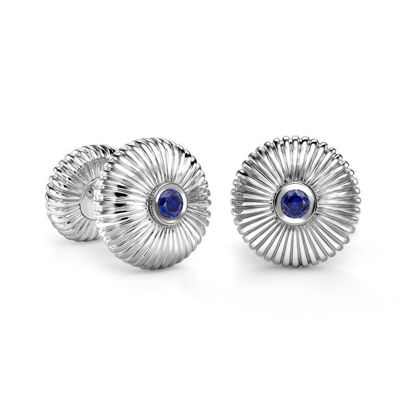 Faberge 18ct White Gold Sapphire Fluted Cufflinks - Gold