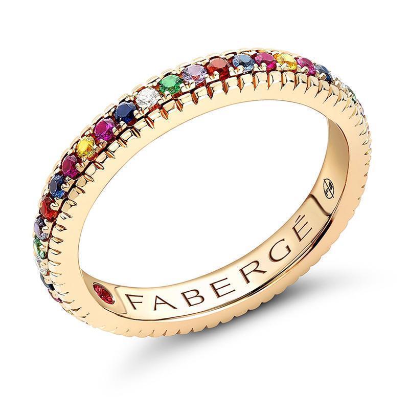 Faberge 18ct Yellow Gold Multicoloured Fluted Band Ring - 68