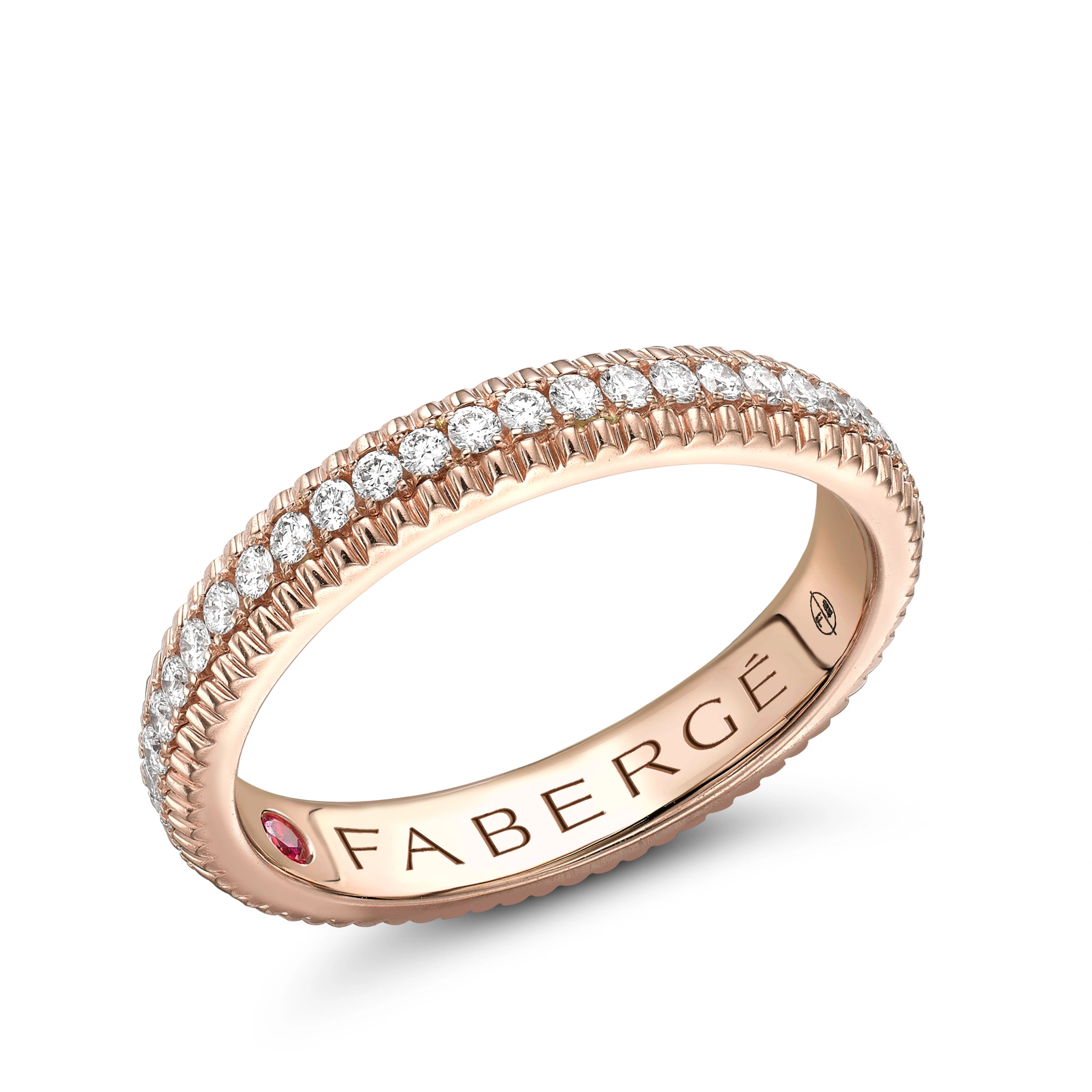 Faberge Colours Of Love 18ct Rose Gold Diamond Fluted Band Ring - 54