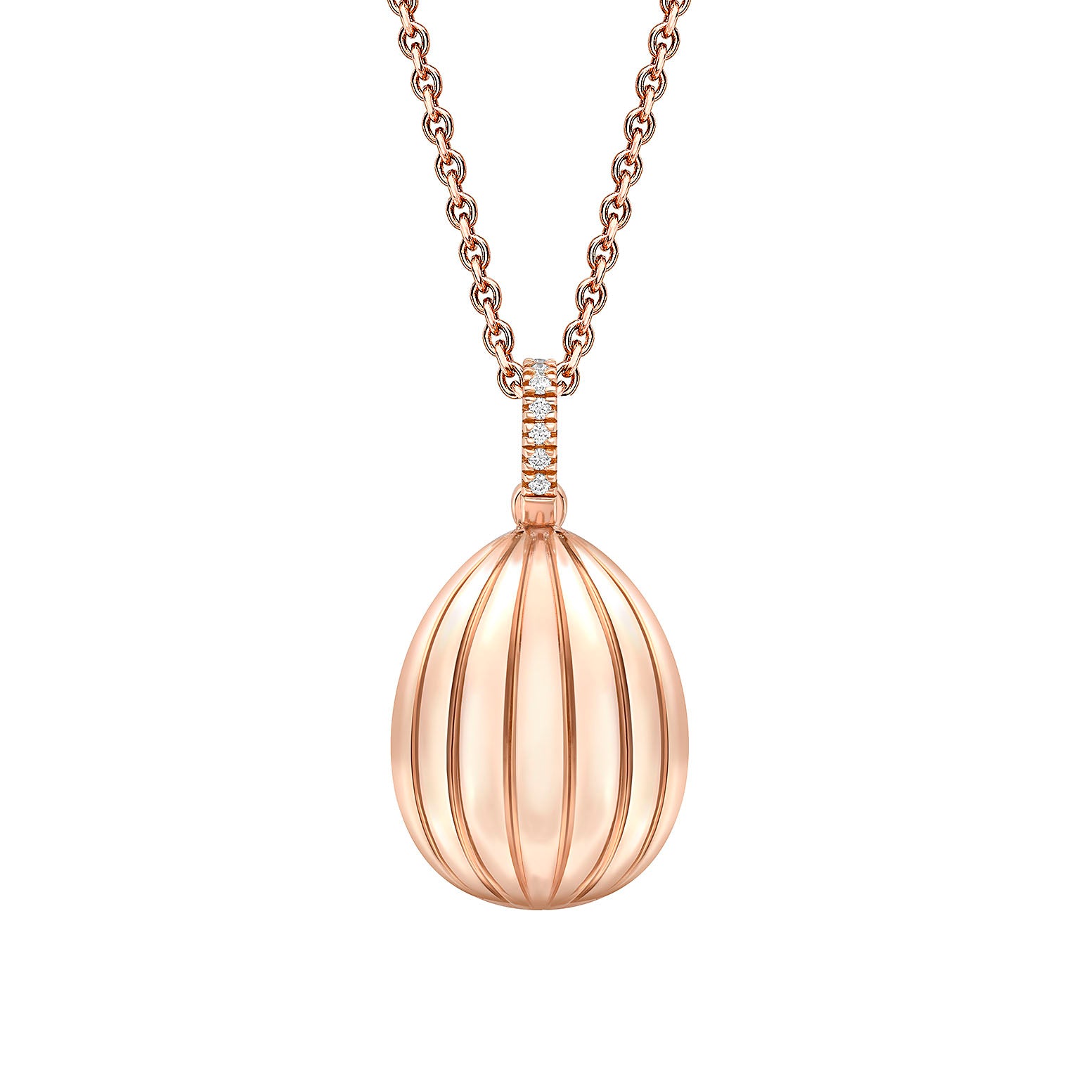 Faberge Colours Of Love 18ct Rose Gold Diamond Ruby Fluted 180 Limited Edition Egg Pendant - Rose Gold