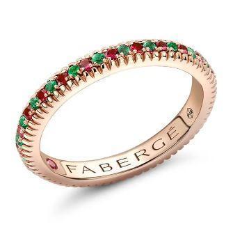 Faberge Colours Of Love 18ct Rose Gold Emerald Ruby Fluted Band Ring - 52