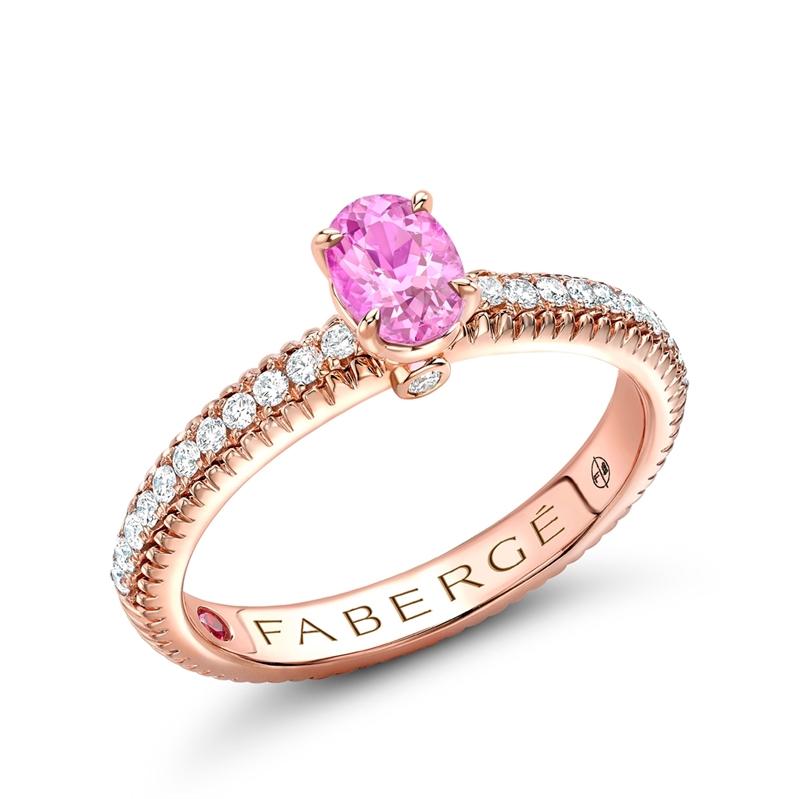 Faberge Colours Of Love 18ct Rose Gold Pink Sapphire 0.21ct Diamond Fluted Ring - 53