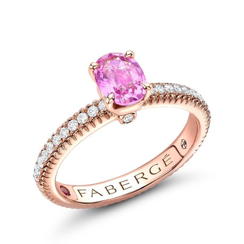 Faberge Colours Of Love 18ct Rose Gold Pink Sapphire Diamond Fluted Ring - 60