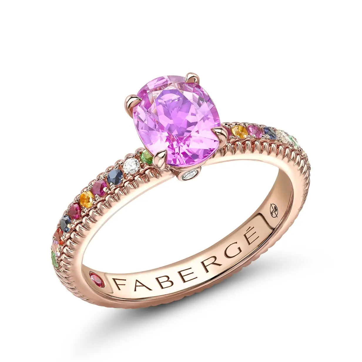 Faberge Colours Of Love 18ct Rose Gold Pink Sapphire Multi Gemstone Fluted Ring - 64