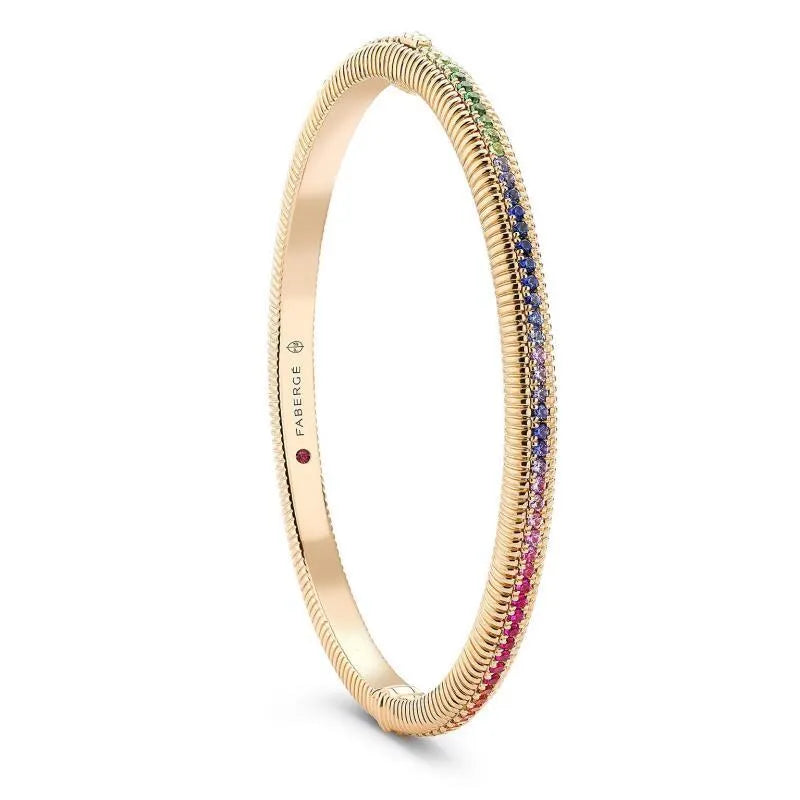 Faberge Colours Of Love 18ct Rose Gold Rainbow Gemstone Hinged Fluted Bracelet - Medium