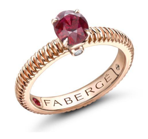 Faberge Colours Of Love 18ct Rose Gold Ruby Diamond Fluted Ring - 64