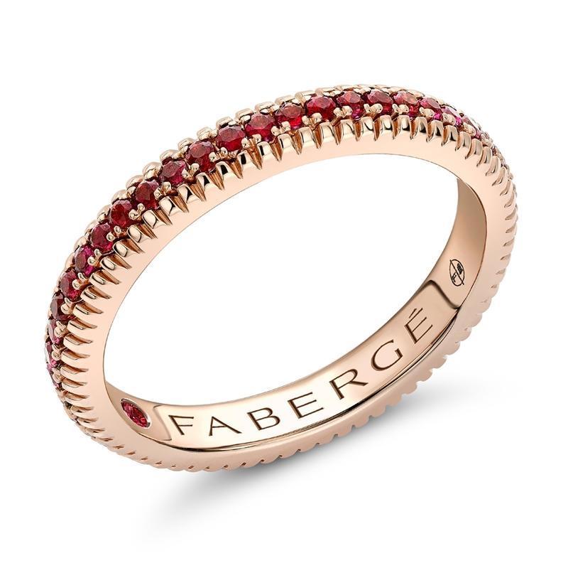 Faberge Colours Of Love 18ct Rose Gold Ruby Fluted Band Ring - 53