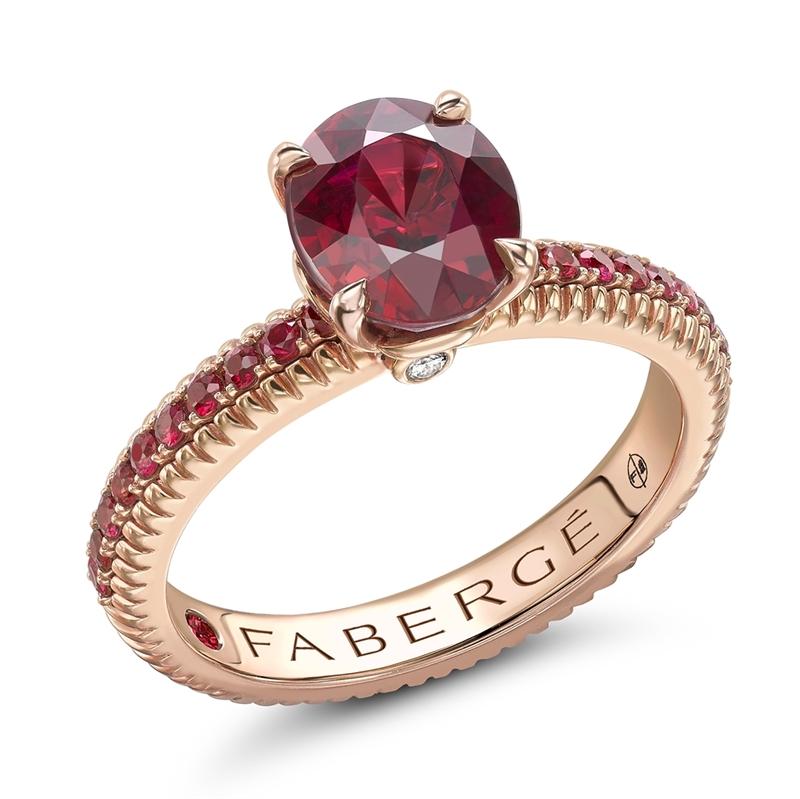Faberge Colours Of Love 18ct Rose Gold Ruby Fluted Ring - 57