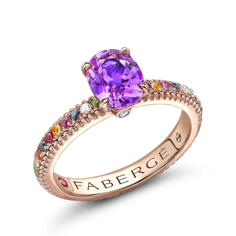 Faberge Colours Of Love 18ct Rose Gold Sapphire Multi Gemstone Fluted Ring - 50