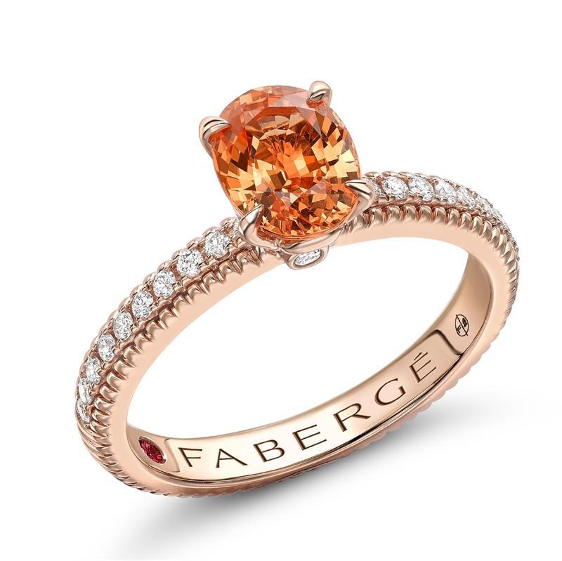 Faberge Colours Of Love 18ct Rose Gold Spessartite Diamond Fluted Ring - 54