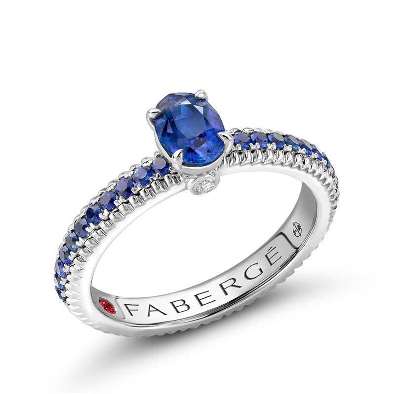 Faberge Colours Of Love 18ct White Gold Blue Sapphire Fluted Ring - 54