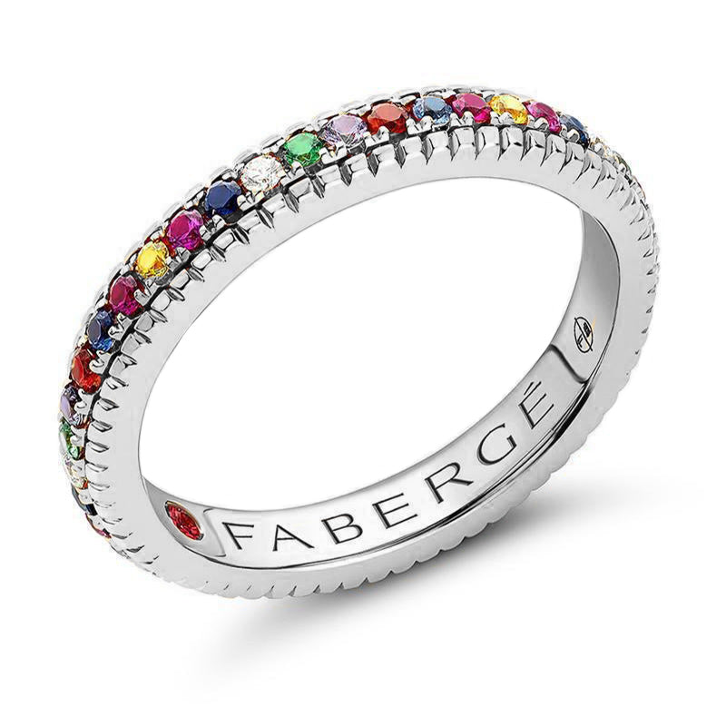 Faberge Colours Of Love 18ct White Gold Multicoloured Gemstone Fluted Band Ring - 65