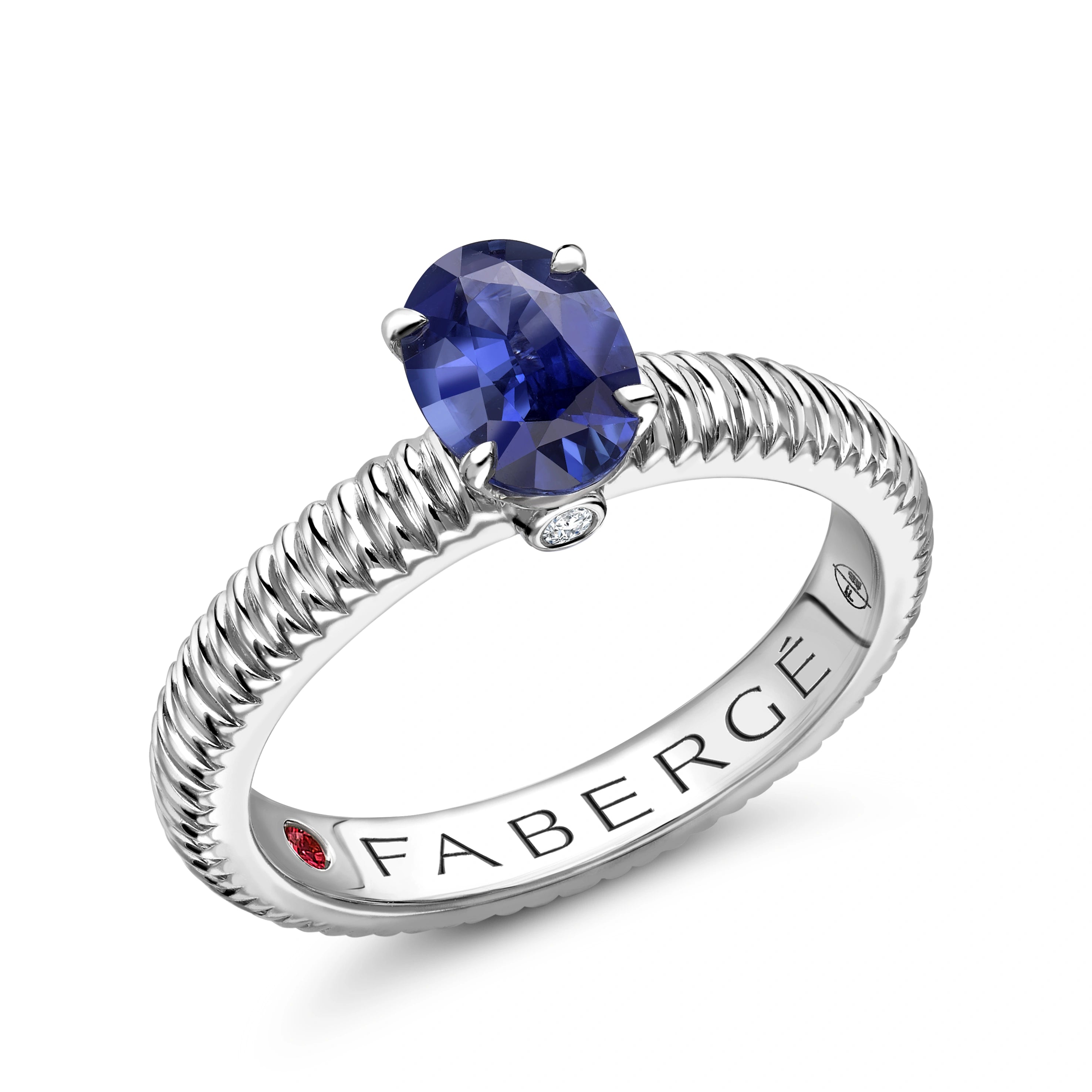 Faberge Colours Of Love 18ct White Gold Sapphire Diamond Fluted Ring - 49