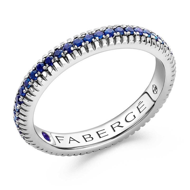Faberge Colours Of Love 18ct White Gold Sapphire Fluted Band Ring - 59