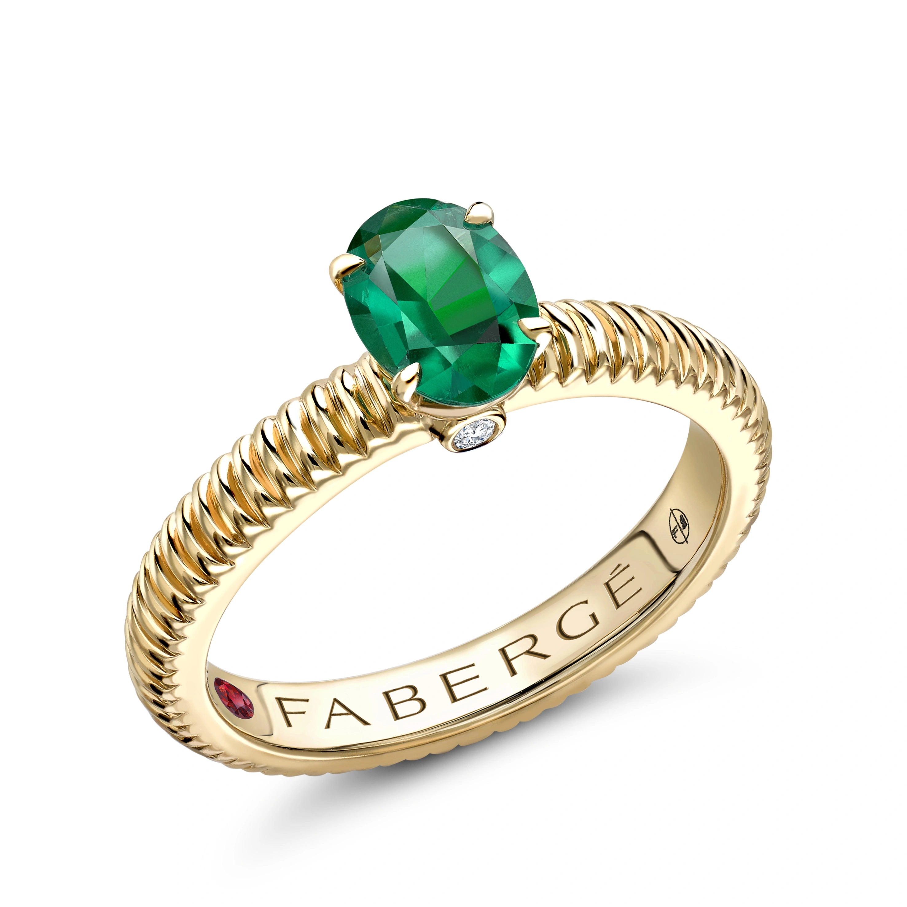 Faberge Colours Of Love 18ct Yellow Gold Emerald Diamond Fluted Ring - 49