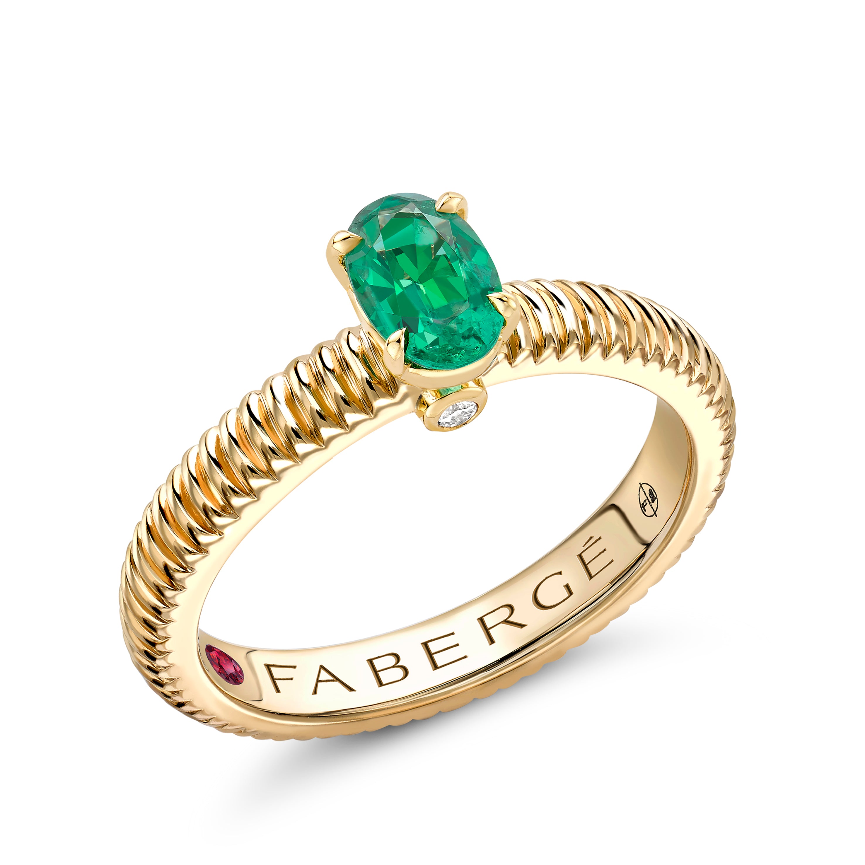Faberge Colours Of Love 18ct Yellow Gold Emerald Fluted Ring - 53