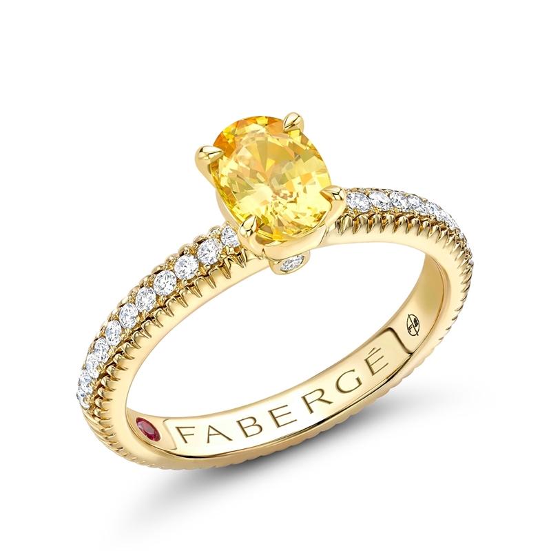 Faberge Colours Of Love 18ct Yellow Gold Yellow Sapphire Diamond Fluted Ring - 54