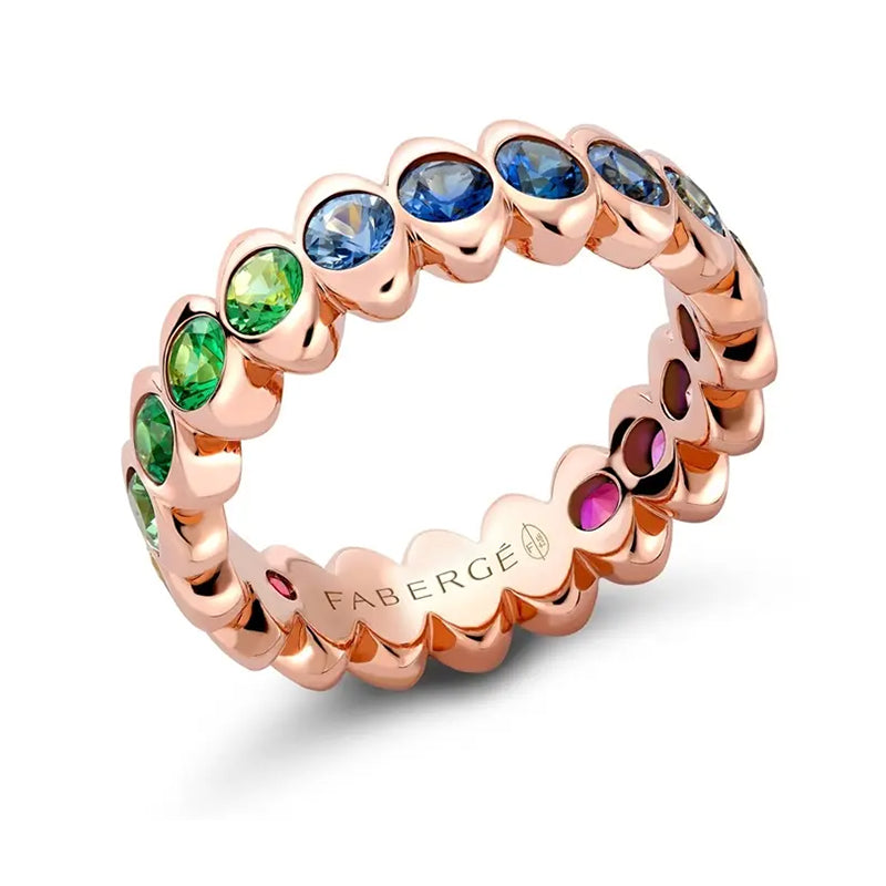 Faberge Colours Of Love Cosmic Curve 18ct Rose Gold Rainbow Gemstone Eternity Ring - 62