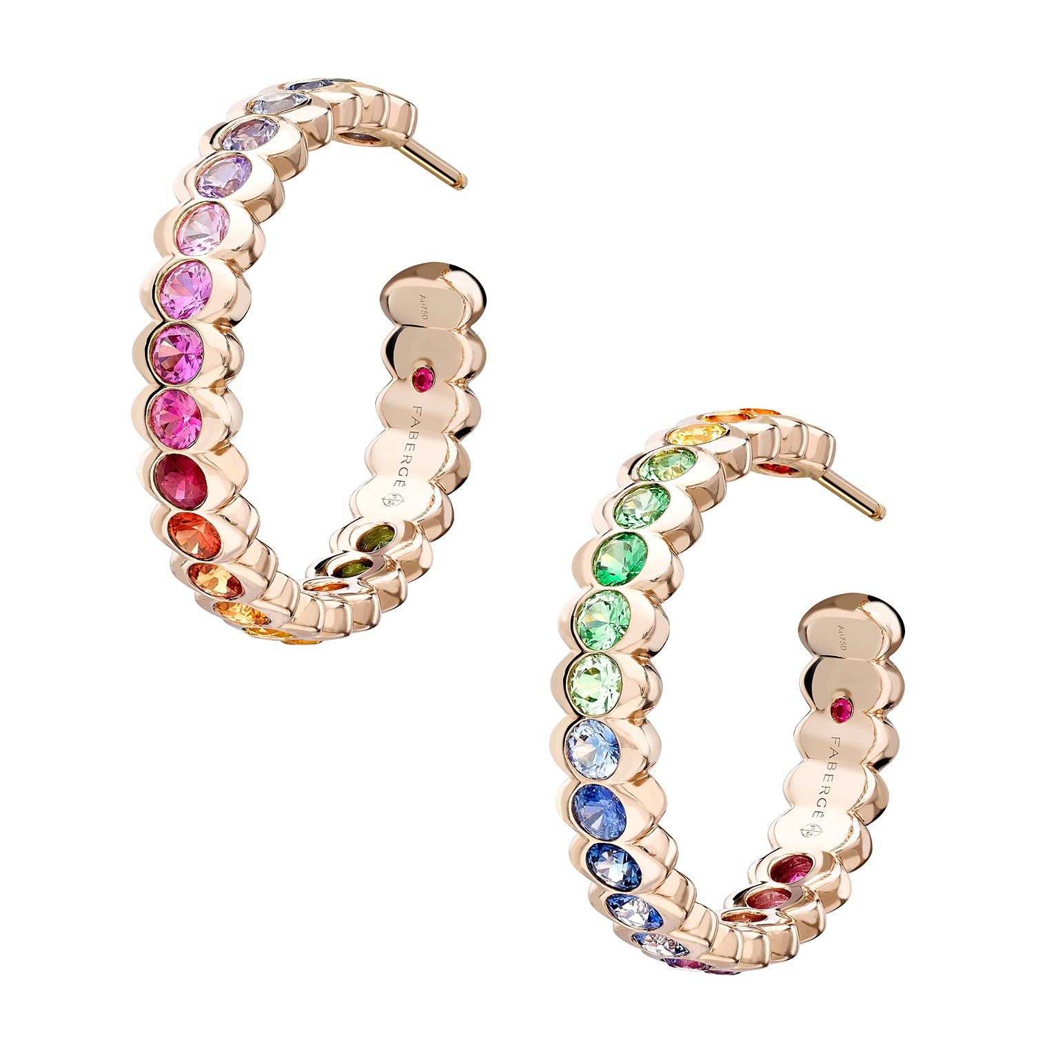 Faberge Colours Of Love Cosmic Curve 18ct Rose Gold Rainbow Gemstone Hoop Earrings