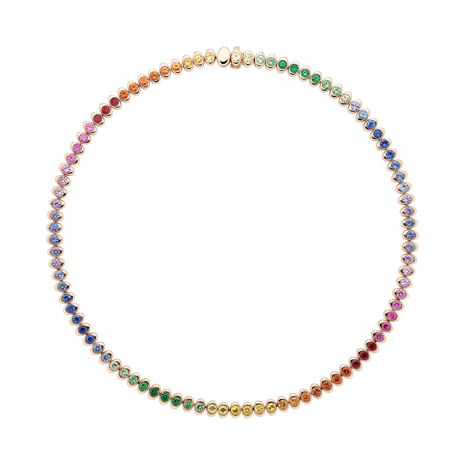 Faberge Colours Of Love Cosmic Curve 18ct Rose Gold Rainbow Gemstone Necklace