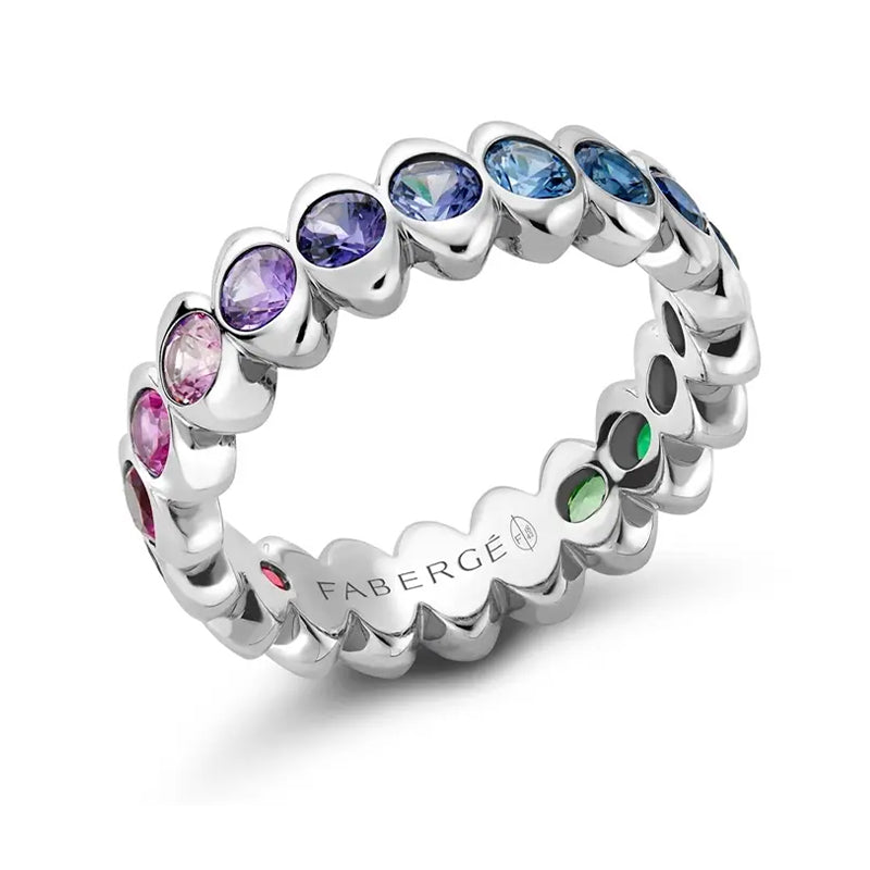 Faberge Colours Of Love Cosmic Curve 18ct White Gold Rainbow Gemstone Eternity Ring - 49