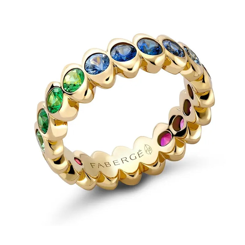 Faberge Colours Of Love Cosmic Curve 18ct Yellow Gold Rainbow Multicoloured Gemstone Eternity Ring - 51