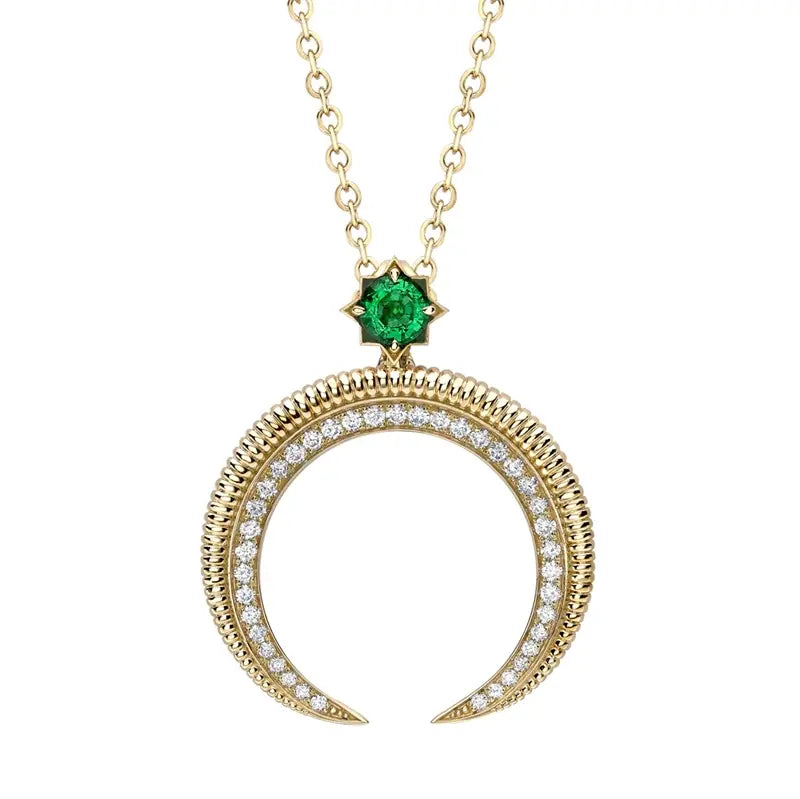 Faberge Colours Of Love Hilal 18ct Gold Emerald Diamond Pendant - Yellow Gold