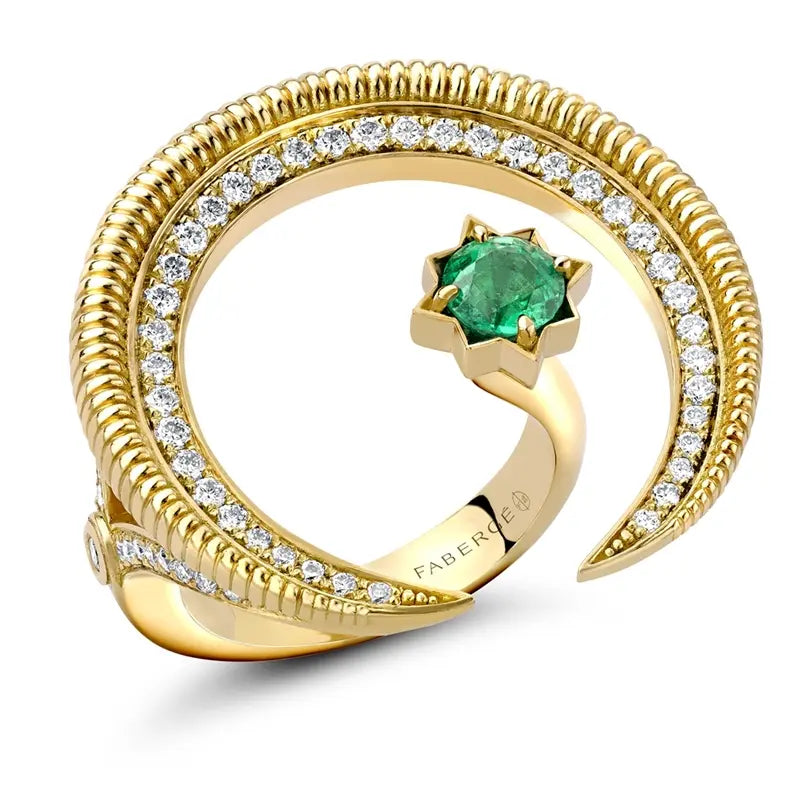 Faberge Colours Of Love Hilal 18ct Gold Emerald Diamond Ring - 52