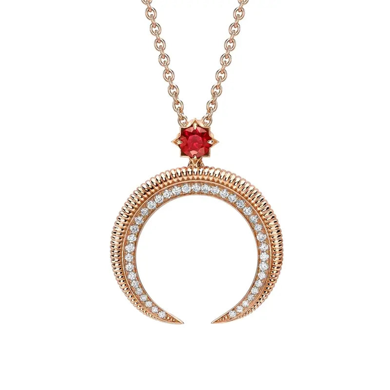 Faberge Colours Of Love Hilal 18ct Rose Gold Ruby Diamond Pendant - Rose Gold