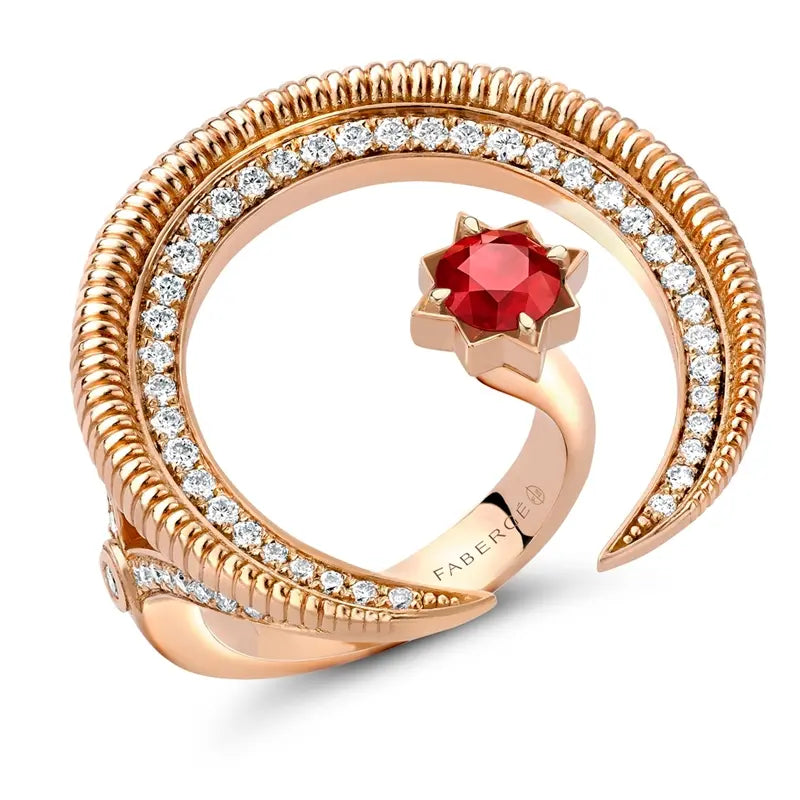 Faberge Colours Of Love Hilal 18ct Rose Gold Ruby Diamond Ring - 55